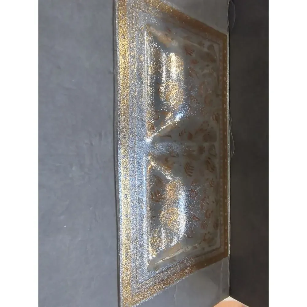 Vintage Mid Century‎ Modern gold floral glass serving tray